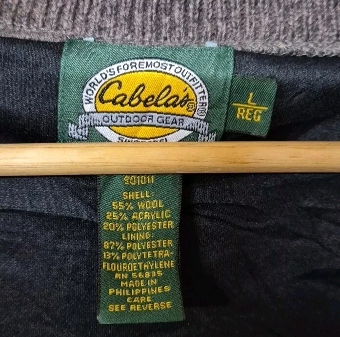 Cabelas Jumper Grey Windstopper Gore Lined Wool Blend Elbow Patch 1/2 Zip Size L - Image 4 of 4