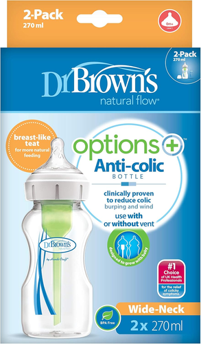 Dr Brown'S Natural Flow Anti-Colic Options+ Wide-Neck Baby Bottle, 9Oz/270Ml, wi - Picture 8 of 12