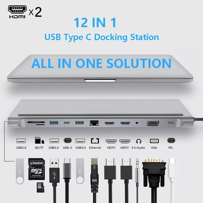 USB-C PD 12-in-1 Triple-HDMI Monitor Docking Station w/ MST