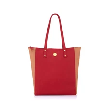 JOY Leather Colorblock Tote with RFID Protection, Red/Cognac