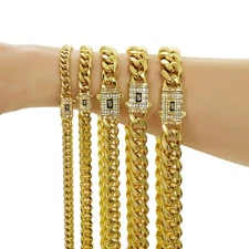 6-14MM  Stainless Steel 14k Gold Plated Miami Hip Hop Cuban Chain Or Bracelet FD