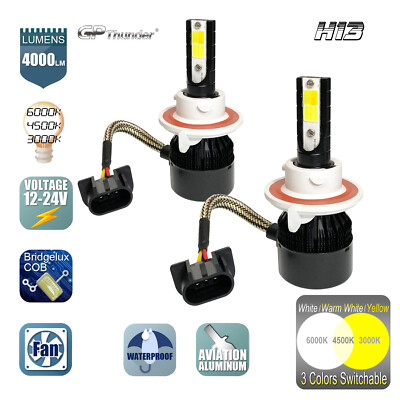 6000K 4500K 3000K 3-Color Switchable LED Headlight H13 9008 Low High Beam Bulbs