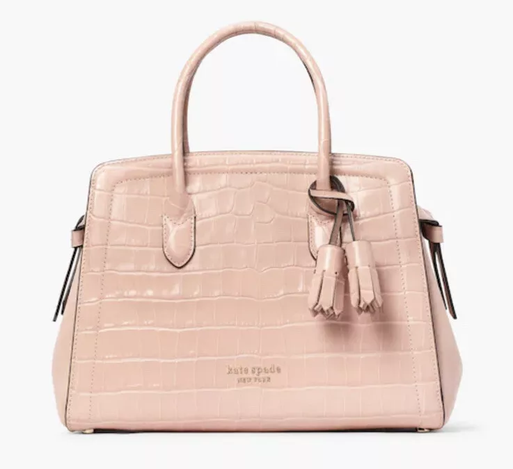 NWT Kate Spade Knott Croc Embossed Leather and Suede Satchel Bag
