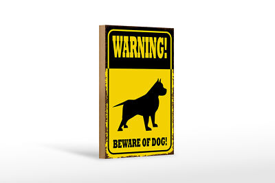 Holzschild Spruch 12x18 cm Hund Warning beware of dog Deko Schild