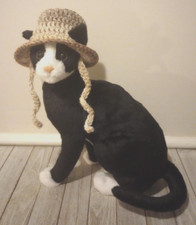 handmade crochet pet cat hat bucket brim xs small breed dog rattan brown new