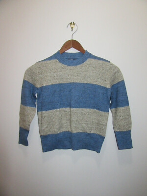 GAP KIDS BOYS SWEATER PULLOVER 100% COTTON STRIPED BLUE & GRAY SIZE XS (4-5)