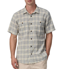 Patagonia Men Back Step Collared Shirt Beyond Horizons Salt Grey Hemp Cotton