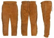 Men Native Western Cowboy Style Handmade Suede Leather Pant with Fringes