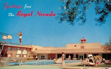 Greeting From Royal Nevada Hotel Pool Scene Las Vegas,NV Vtg 1950's Postcard