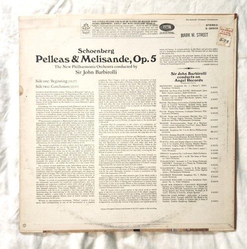 John Barbirolli Angel Vinyl Playtested S-36509 Schoenberg Pellas & Melisande op5 - 第 2/5 張圖片
