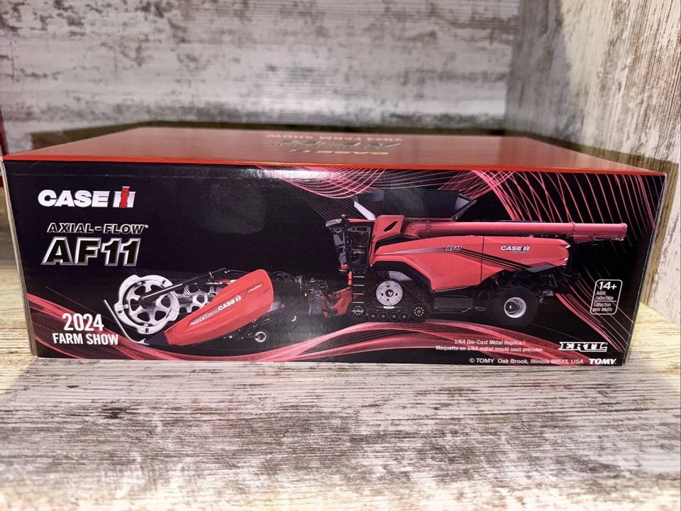 1/64 Scale Case IH AF11 Combine 2024 Farm Show Ertl Track Both Heads Chase Black - Image 2 of 4