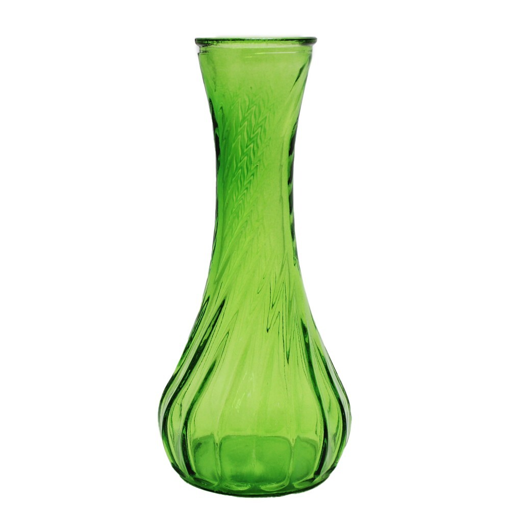 Transparent Lime Green Colored Twisted Glass Vase H = 6 Inch in