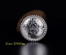 1-1/2" SET 6 WESTERN SADDLE BLING SILVER ENGRAVED FLORAL BIG DIY LEATHER CONCHOS
