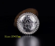 1-1/2" SET 6 WESTERN SADDLE BLING SILVER ENGRAVED FLORAL BIG DIY LEATHER CONCHOS