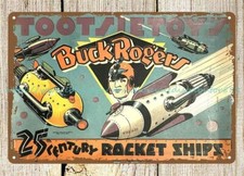 home decor for less Buck rogers Tootsietoy rocket ship old toy ad metal tin sign