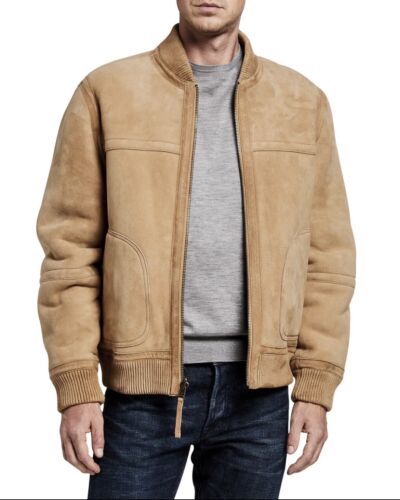 $1,795 VINCE Reversible Suede Leather Shearling Bomber Jacket Coat Size ...