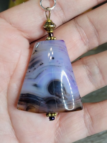 Fluorite, MOP, Glass & Banded Purple Agate Necklace Wire Wrapped Sterling Clasp - Picture 11 of 14