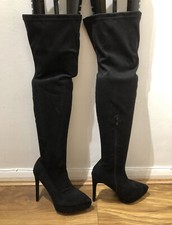 NO DOUBT WOMENS BLACK ZIP/PULL ON FAUX SUEDE THIGH HIGH BOOTS MIX SIZES