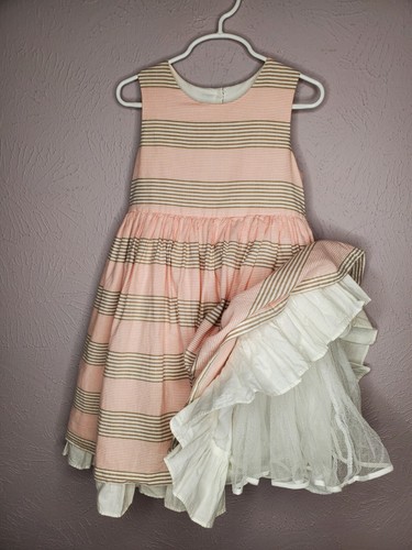 Pippa & Julie Girls Dress Pink And Brown Horizontal Lines Size 6 - Picture 2 of 6