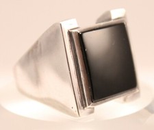 Large Deco Style Sterling Silver Ring w/ Black Onyx Stone17 grams Size 12.5