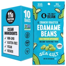 The Only Bean Crunchy Dry Roasted Edamame Snacks (Sea Salt), Keto Snack Food, Hi