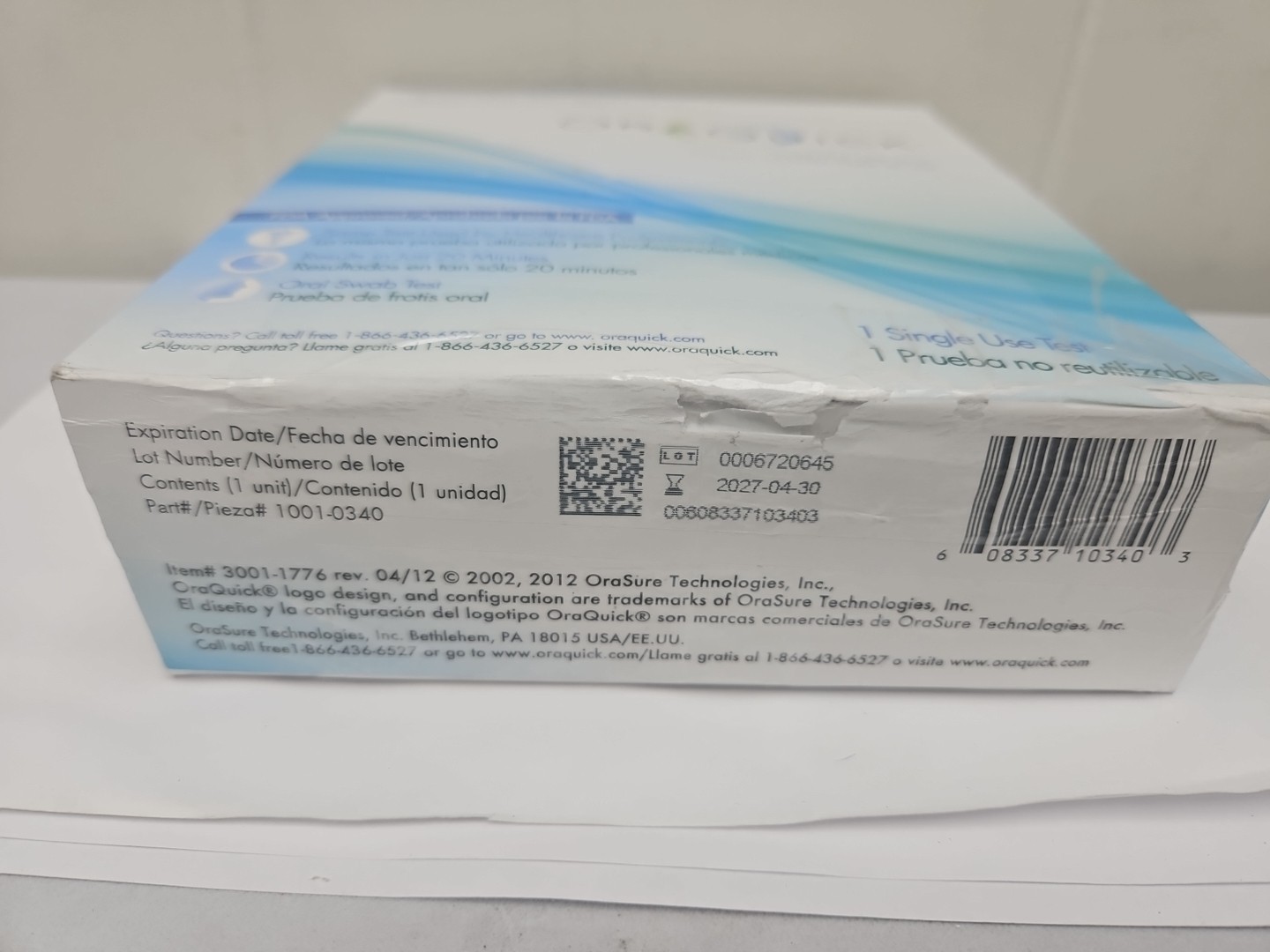 OraQuick HIV In-Home Professional Swab Oral Testing Kit  Exp 2027