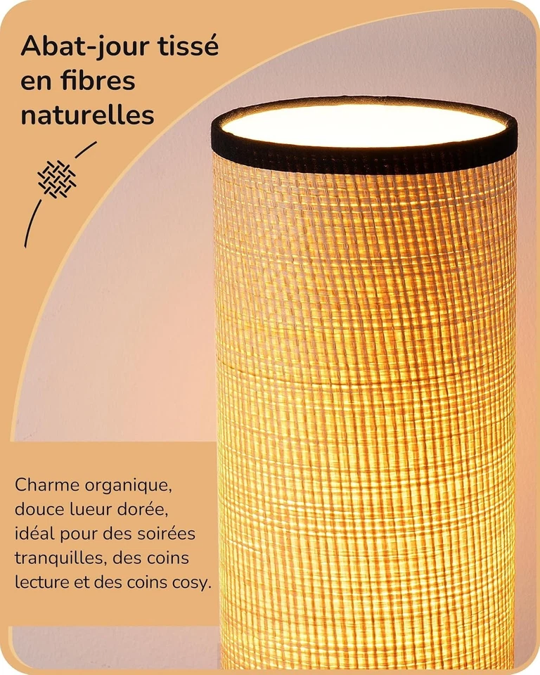 Lampadaire Salon Moderne Noir avec Abat-jour en Corde et Socle Marbre - Photo 4/4