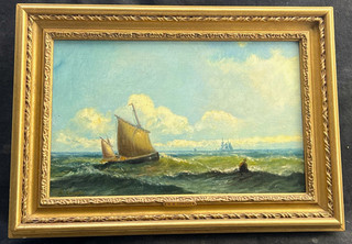 WILLIAM R GOWERS 1845 1915 RA SAILBOATS IN CHOPPY WATERS ANTIQUE OIL PAINTING