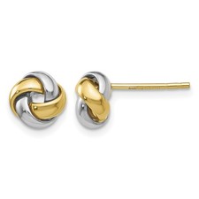 Love Knot Post Earrings Real 14k Two-tone Gold 8mm Women's Hollow