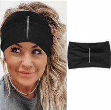 CAKURE Crystal Wide Headband Black Stretchy Head Wraps Knotted Head (I, Black)