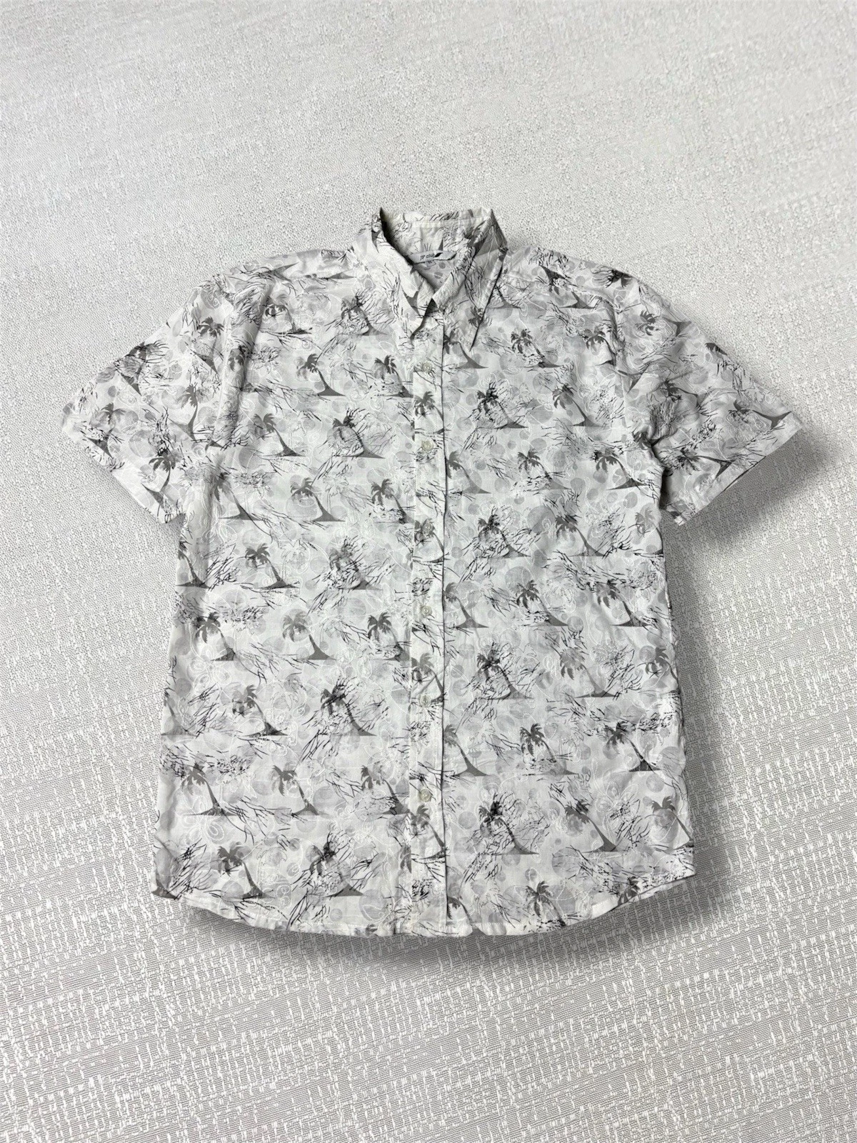 Vintage Shirt Men’s Size Small White Grey Summer Holiday Button 90s Collared