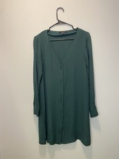 Madewell Long Sleeve Button Front Novel Dress in Green Size M