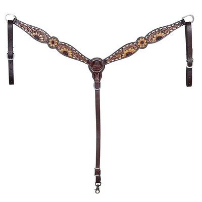 RK Hilason Western Horse Headstall Breast Collar Wither Strap Leather Sunflower