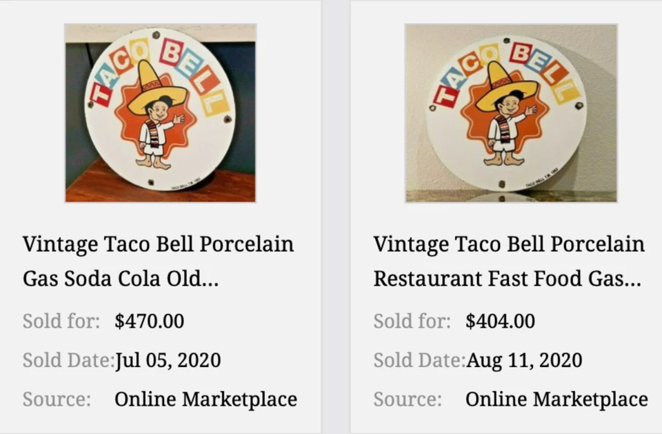 VINTAGE 1962 TACO BELL & BOY FAST FOOD 11 3/4" PORCELAIN METAL GASOLINE OIL SIGN - Image 3 of 4