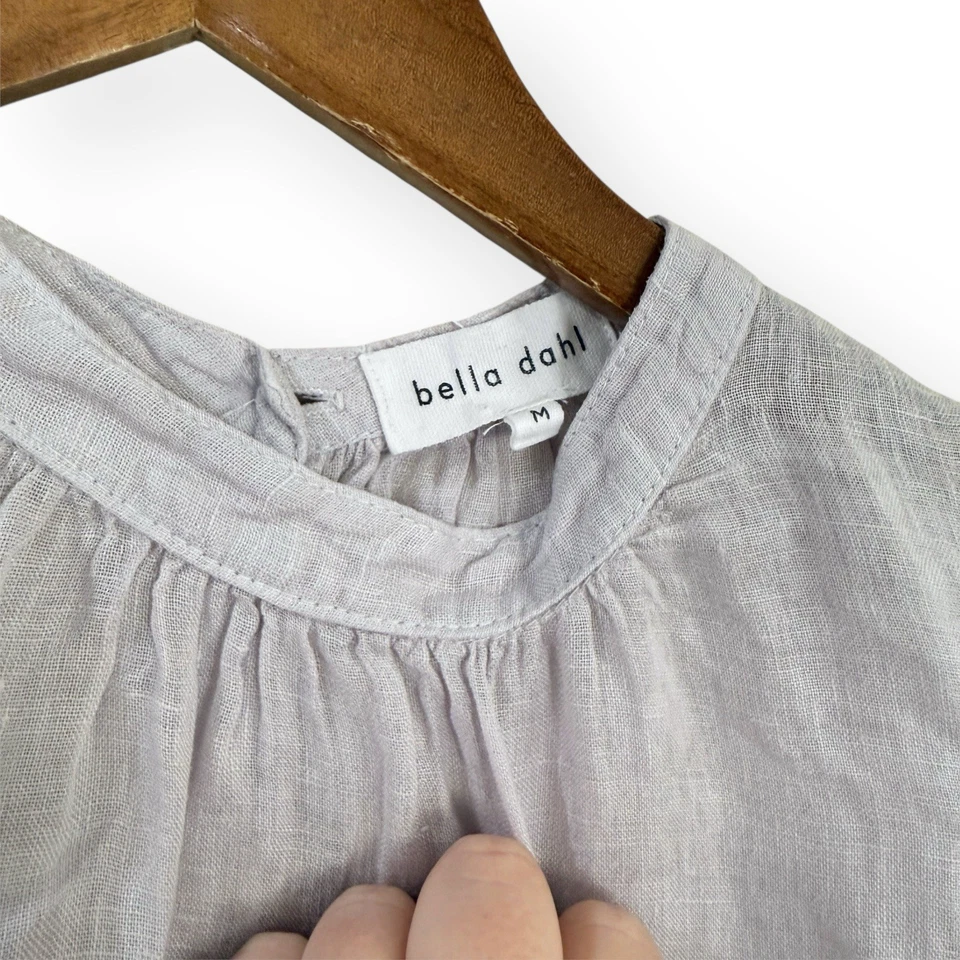 Blusa Top Bella Dahl 100% Lino Cuello Simulado Volantes Talla M Iris Pálido Púrpura EE. UU. Foto 3 de 4