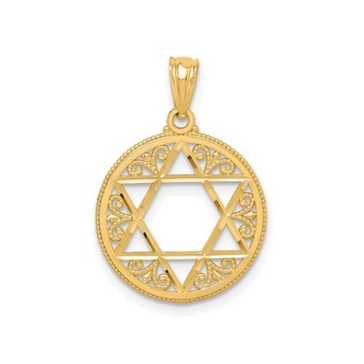 14 Karat Gelbgold Davidstern Anhänger filigran religiöser Schmuck für Damen