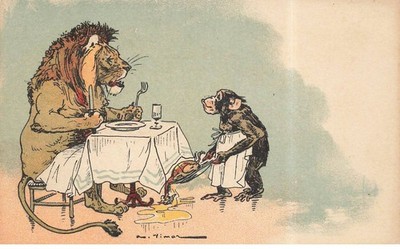 Illustrator #FG61580 Vimar Anthropomorphismus Löwe Und Affe Zur Restaurant