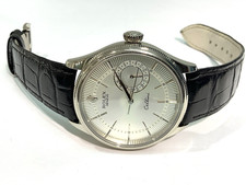 ROLEX CELLINI Date 18K W/Gold 39mm Silver Guilloche Dial Unpolished 50519 VGC+ 8