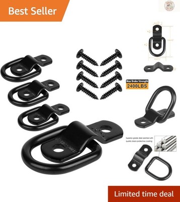Secure Your Load with 4 Black Heavy Duty D-Ring Anchors - 2400 lb Capacity