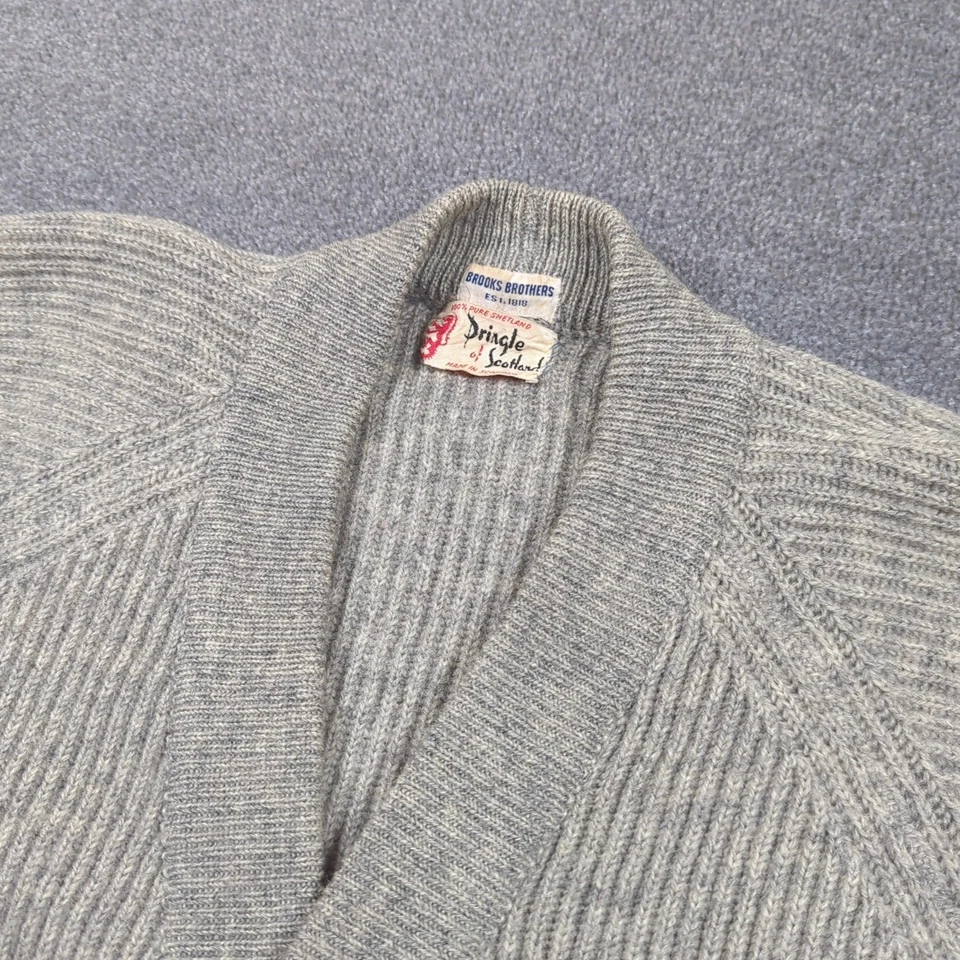 VTG 50s Pringle Brooks Brothers Cardigan Sz 38 Gray Shetland Wool Rare Scotland - Image 2 of 4