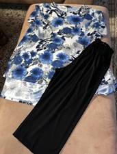 Freizeit Kombination Hose Gr. L  44-46 Schwarz+ Blau floral gemustertem Oberteil
