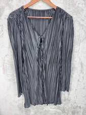 Crinkle Texture Front Tie Satin Dress M Long Sleeve Witchy Whimsigoth Layering