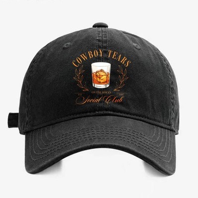 Cowboy Tears Social Club Whiskey Adjustable Dad Hat-Unisex Washed Baseball Cap
