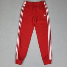 Adidas Joggers Youth Large 14/16 Red 3-Stripe Fleece Cotton Blend AK0238 Good