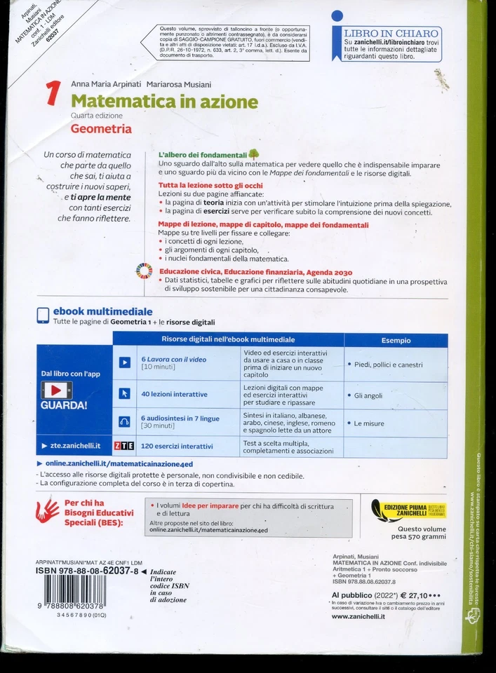 MATEMATICA IN AZIONE 1 - GEOMETRIA/ARITMETICA - QUARTA EDIZIONE - DUE TOMI - Immagine 2 di 4