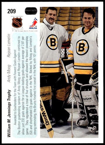 1990-91 Upper Deck #209 Andy Moog / Rejean Lemelin - Picture 2 of 2