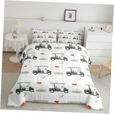 Golf Bedding Set Sports Comforter Sets for Ball Games Themed Queen White Green