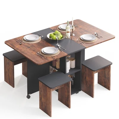 Mondeer Folding Dining Table & Chairs Drop Leaf Table w/ 4 Chairs for Kitchen
