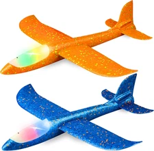 2 Pack LED Light Airplane,17.5" Large Throwing 2 Flight Mode Glider Plane,Flying