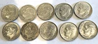 ROOSEVELT SILVER DIMES LOT OF 10 - 90% SILVER 1964 P&D, circulated, ungraded (a)